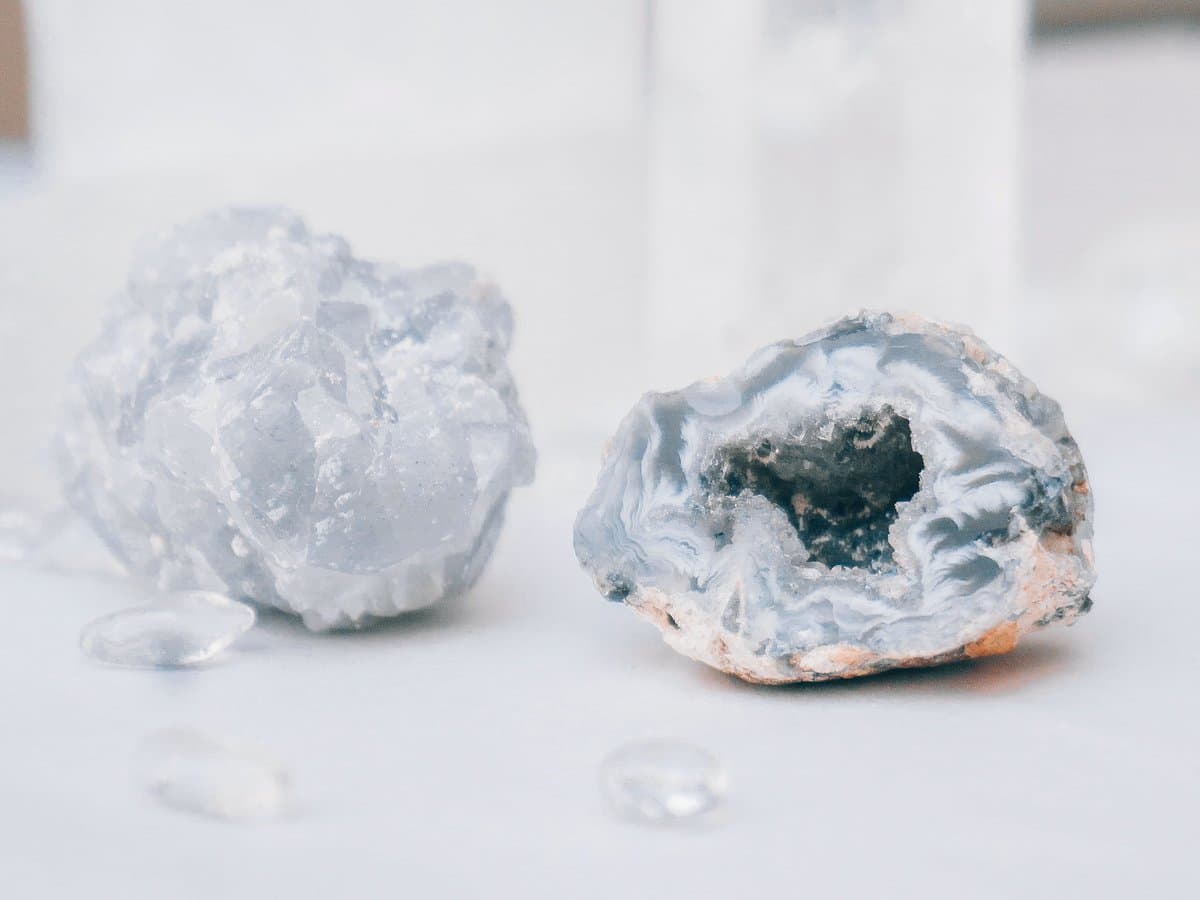 Pale blue crystal still life